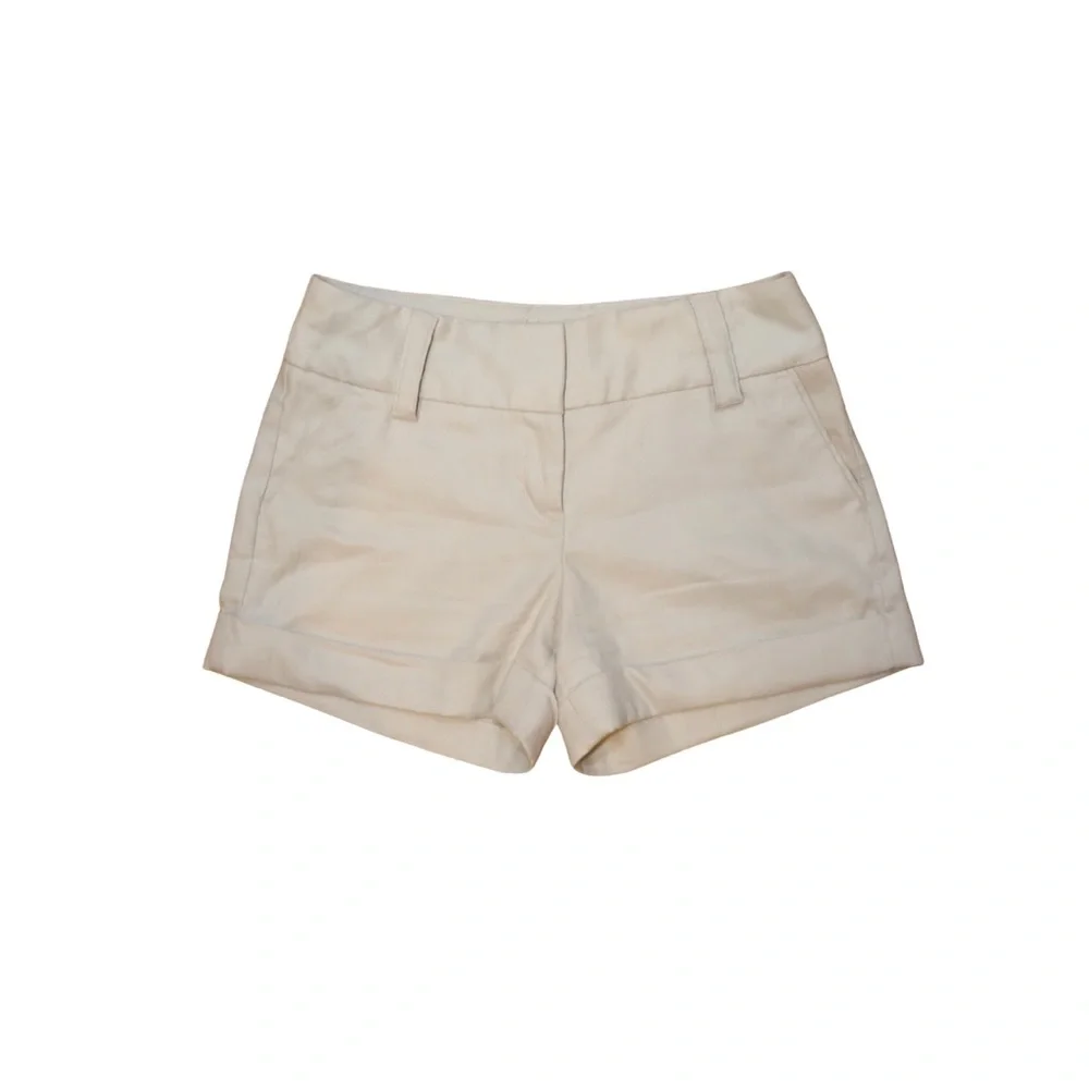 Express Midi Mid Rise Khaki Linen Shorts - Picture 2 of 7